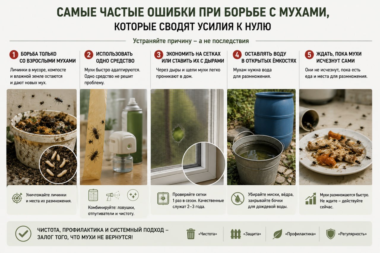 Самые частые ошибки при борьбе с мухами, которые сводят усилия к нулю